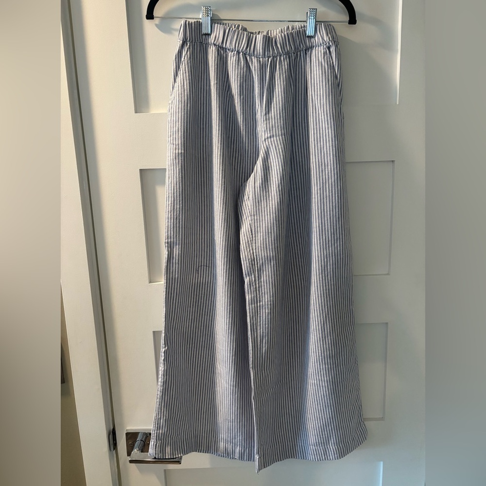 Caslon linen blend wide leg stripe elastic waist pants